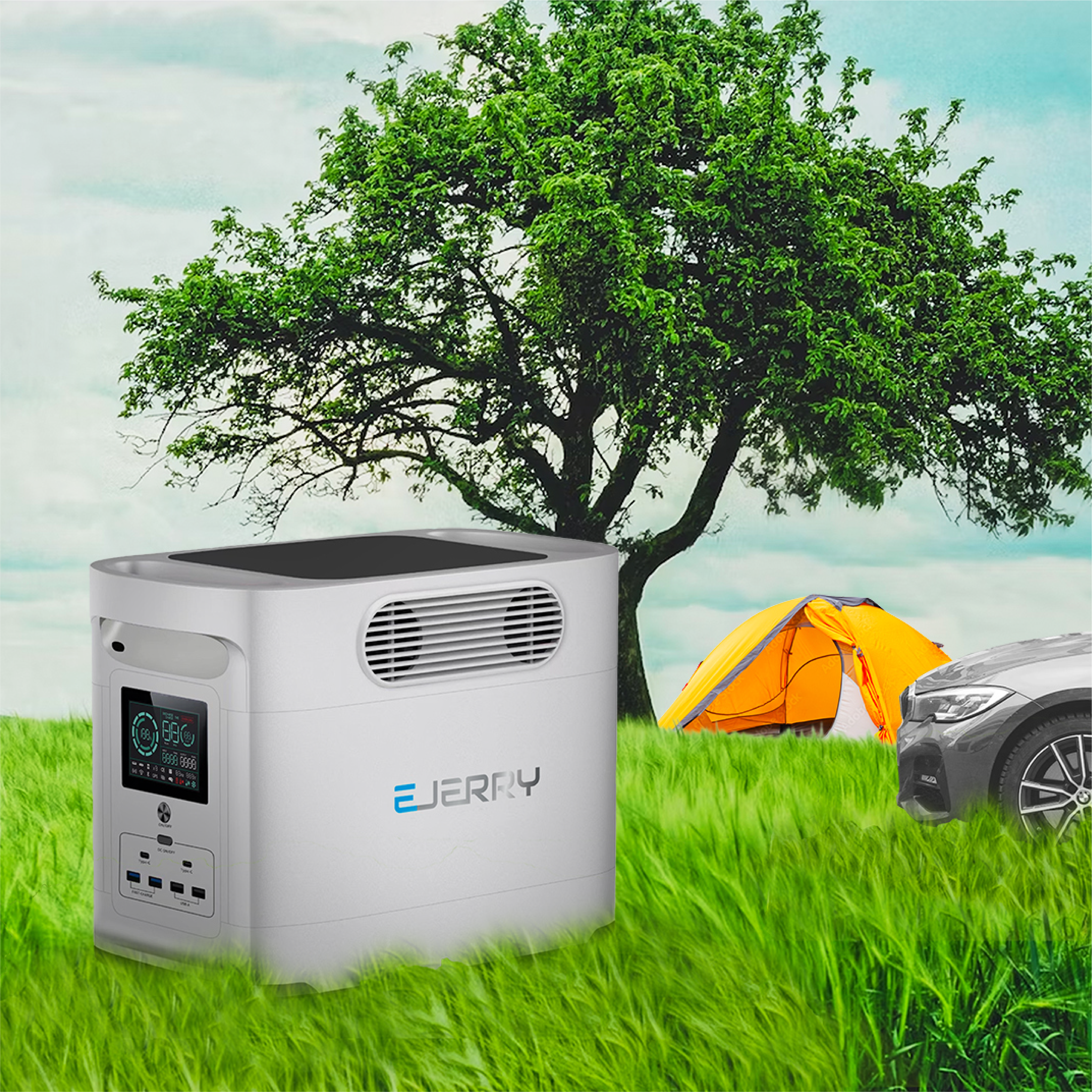 Mockup Render of Camping Trip with EJERRY EV Charger