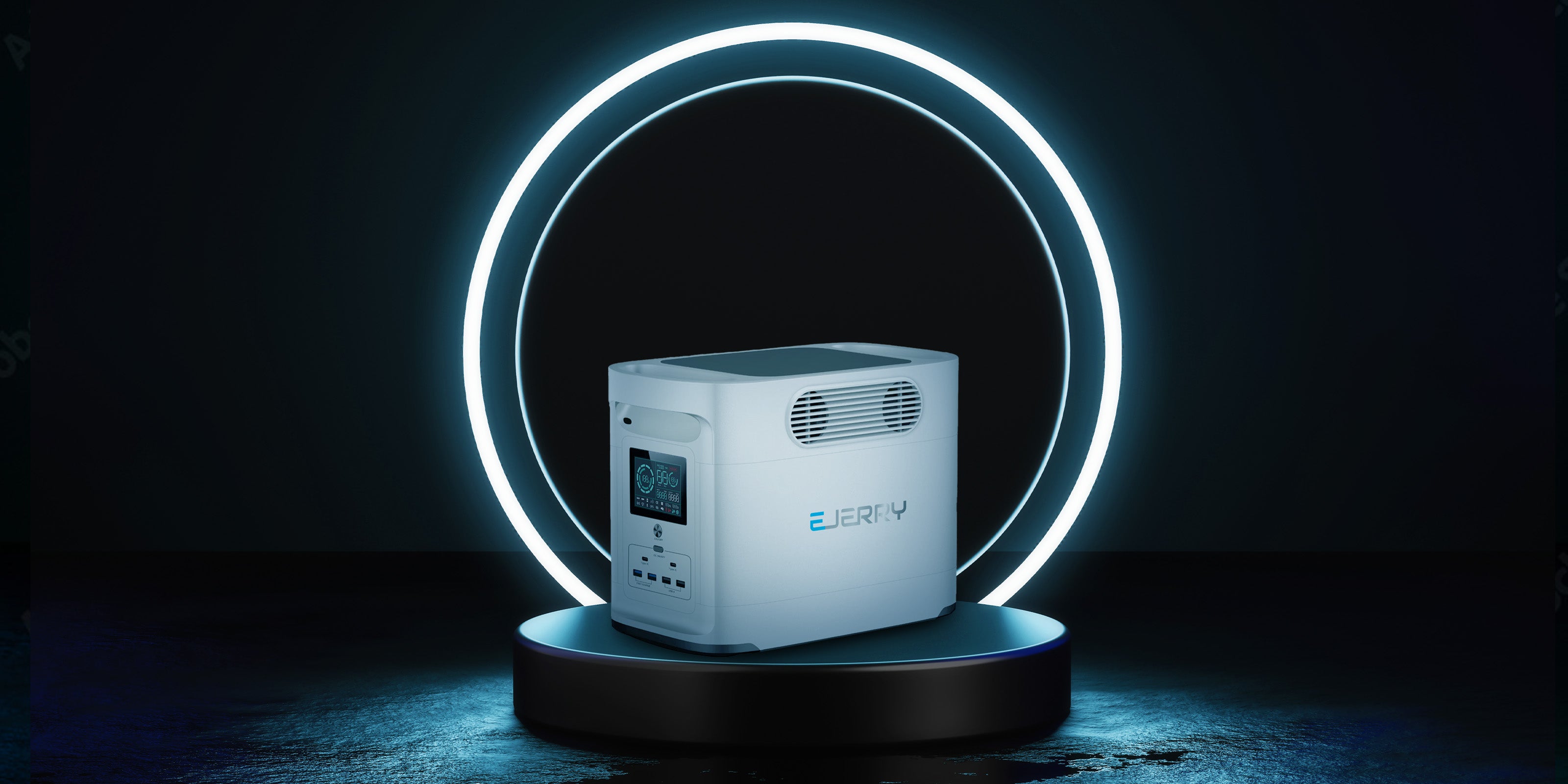 Product Mockup photo white EV Charger with a dark neon background